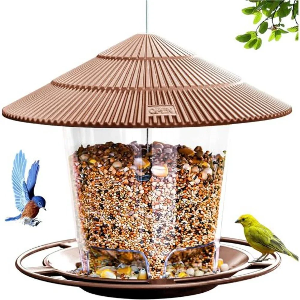 Bird Feeder Outdoor Hanging for Wild Bird Seed, Brown